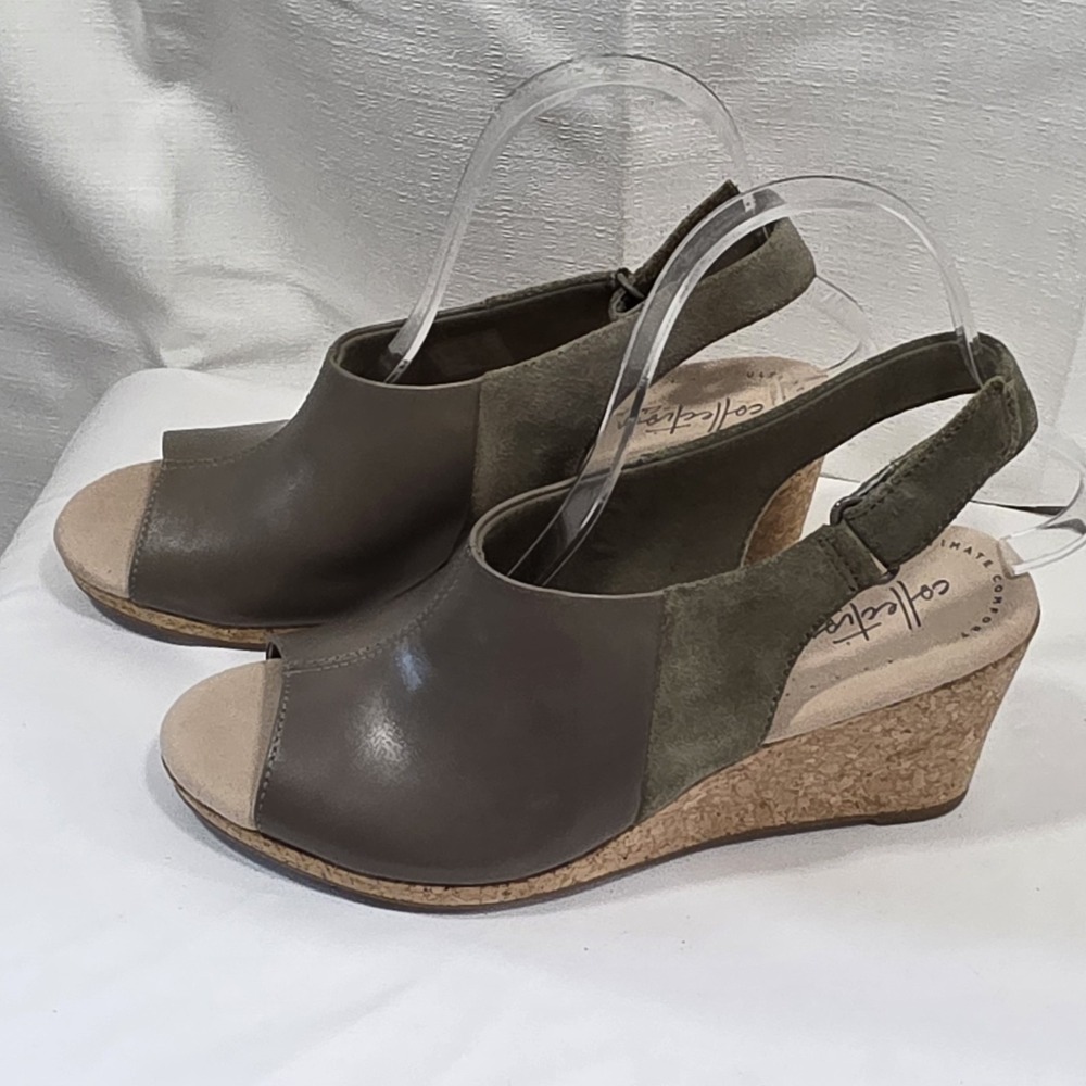 NWOB Clarks Lafley Jess Wedge Sling Back Cork Sandals Shoes Women Size 7.5M New!
